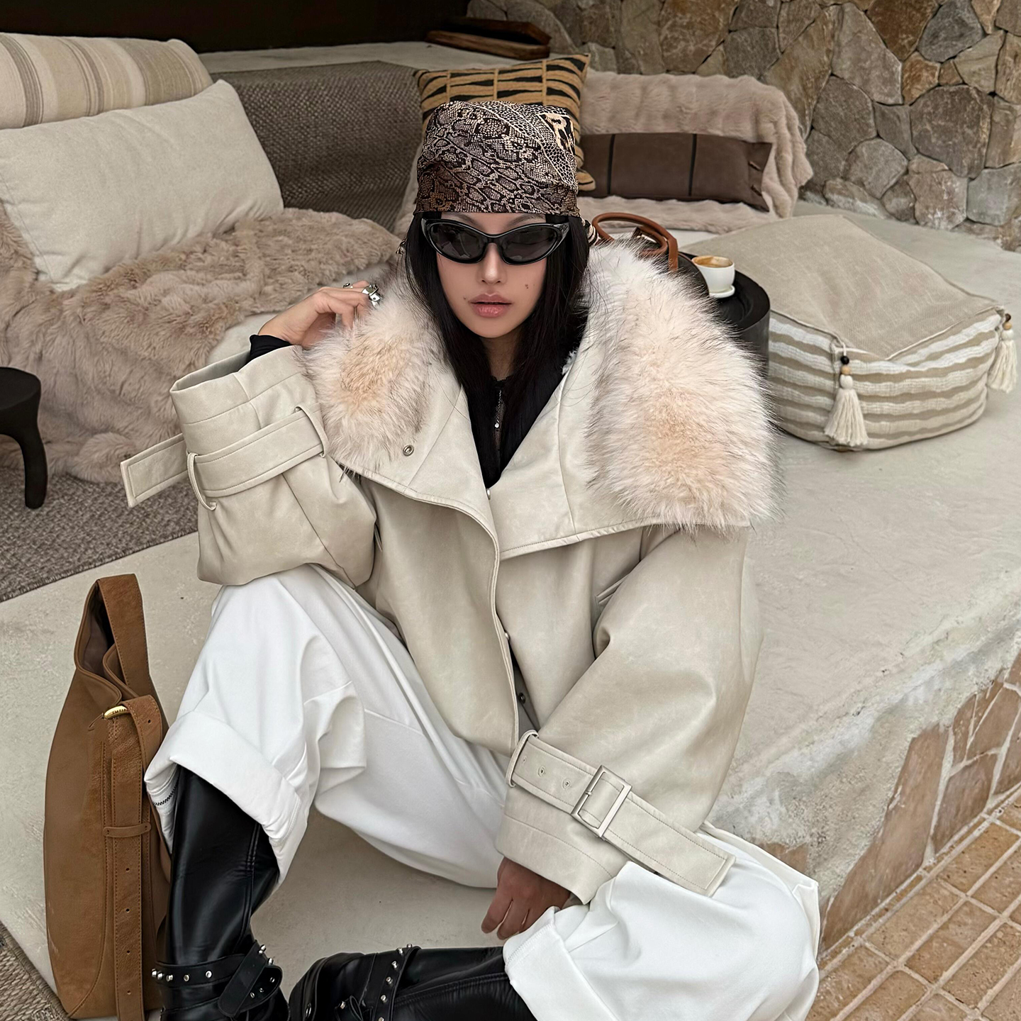 超美的白色加绒皮衣~ALFANSS新品