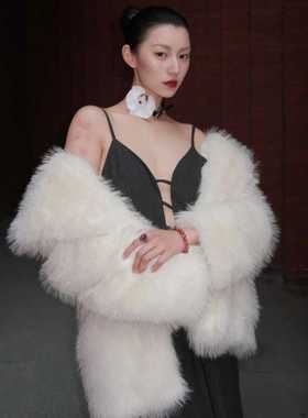 高级感白色狐狸皮草大衣女款2024新款时尚海宁环保毛毛外套女冬厚