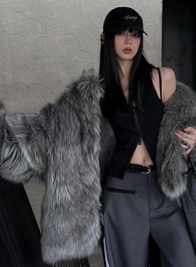 爆款流行环保皮草女款2025新款海宁年轻款冬季超大版狐狸毛厚外套