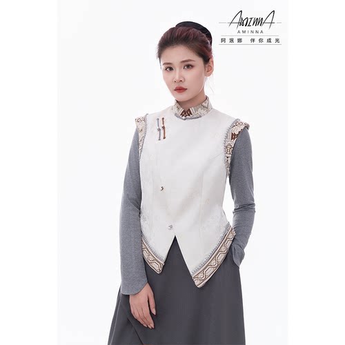 【阿泯娜】马甲女 立领盘扣花纹拼接日常通勤叠穿外搭37532DW21