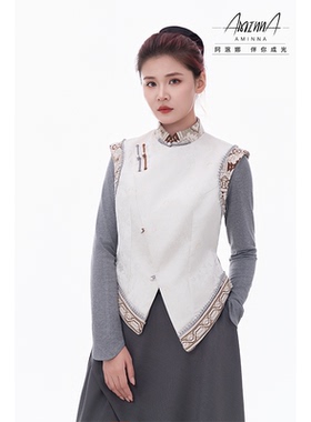 【阿泯娜】马甲女 立领盘扣花纹拼接日常通勤叠穿外搭37532DW21