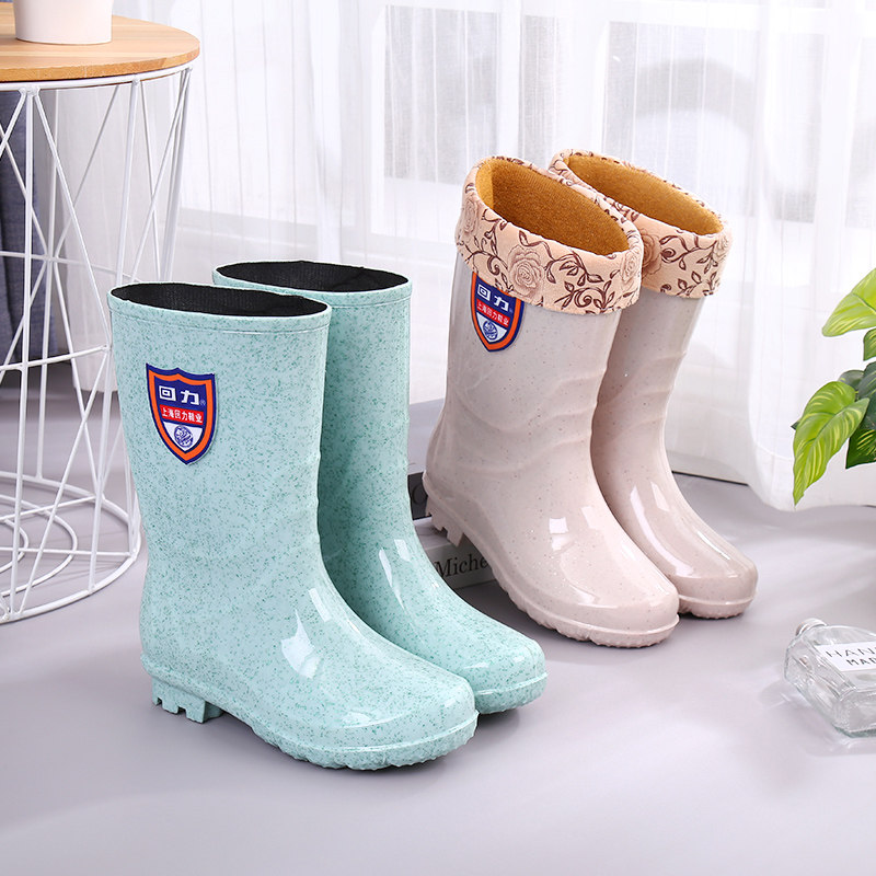 回力时尚雨鞋中高筒女雨靴加绒水鞋保暖水靴防滑防水劳保女士雨鞋