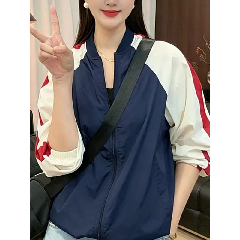 2026夏季新款热卖时尚拼接宽松短款防晒外套女百搭棒球服上衣