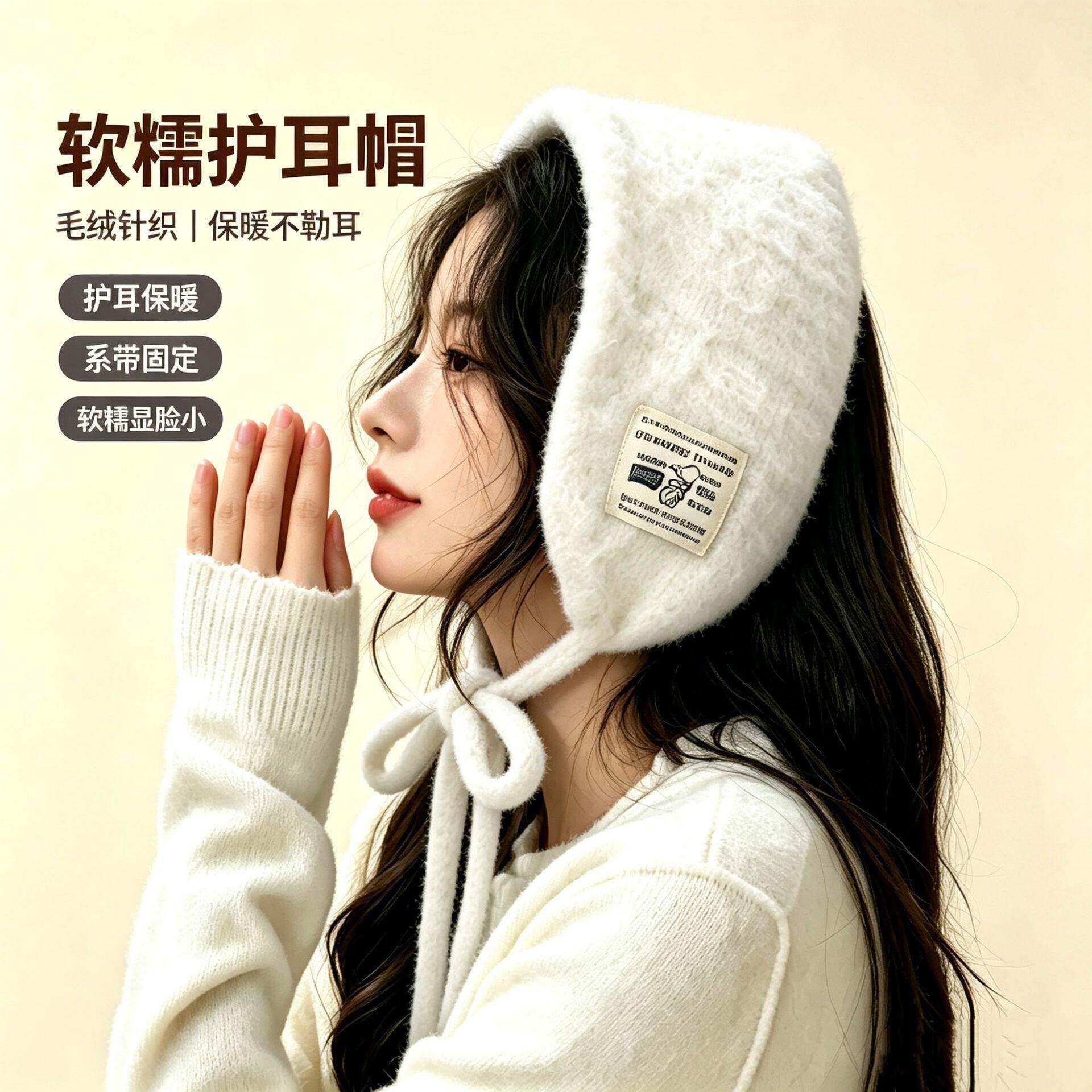 2026韩版绑带小围巾秋冬季纯色女保暖护耳针织耳套两用护颈耳罩