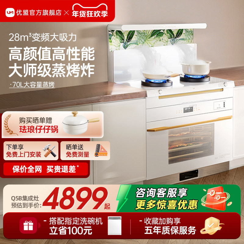 【旗舰爆款】优盟Q5B白色集成灶一体灶家用燃气灶油烟机消毒柜