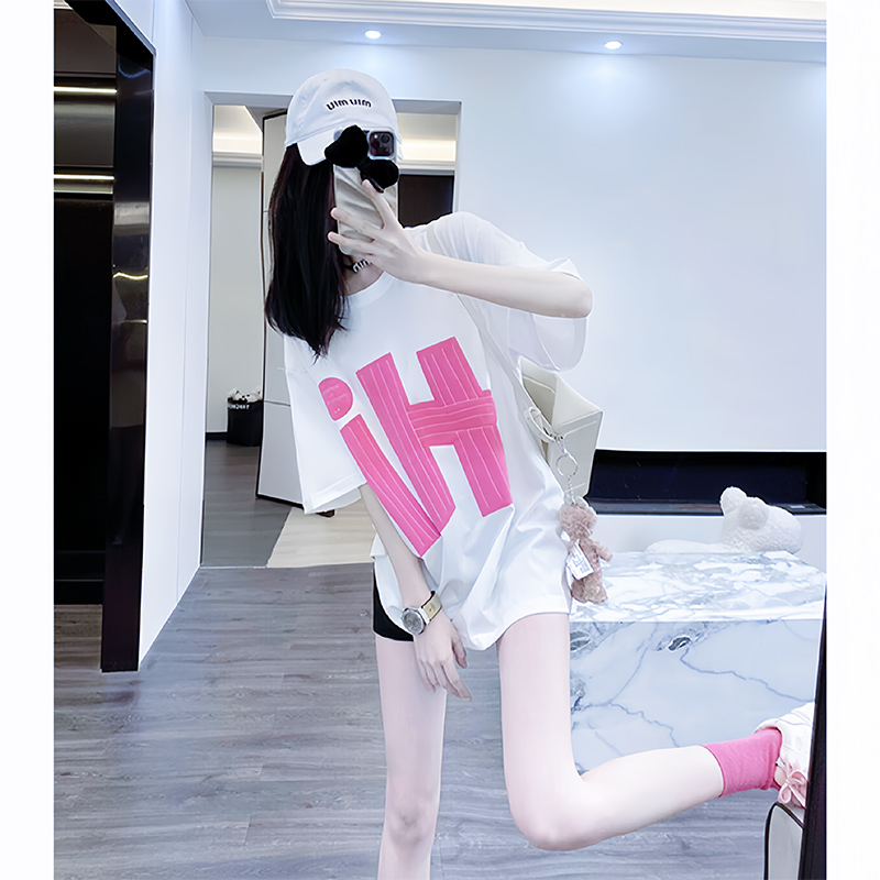 白色短袖t恤女夏季宽松2025新款ebnh设计感别致纯棉简约半袖上衣