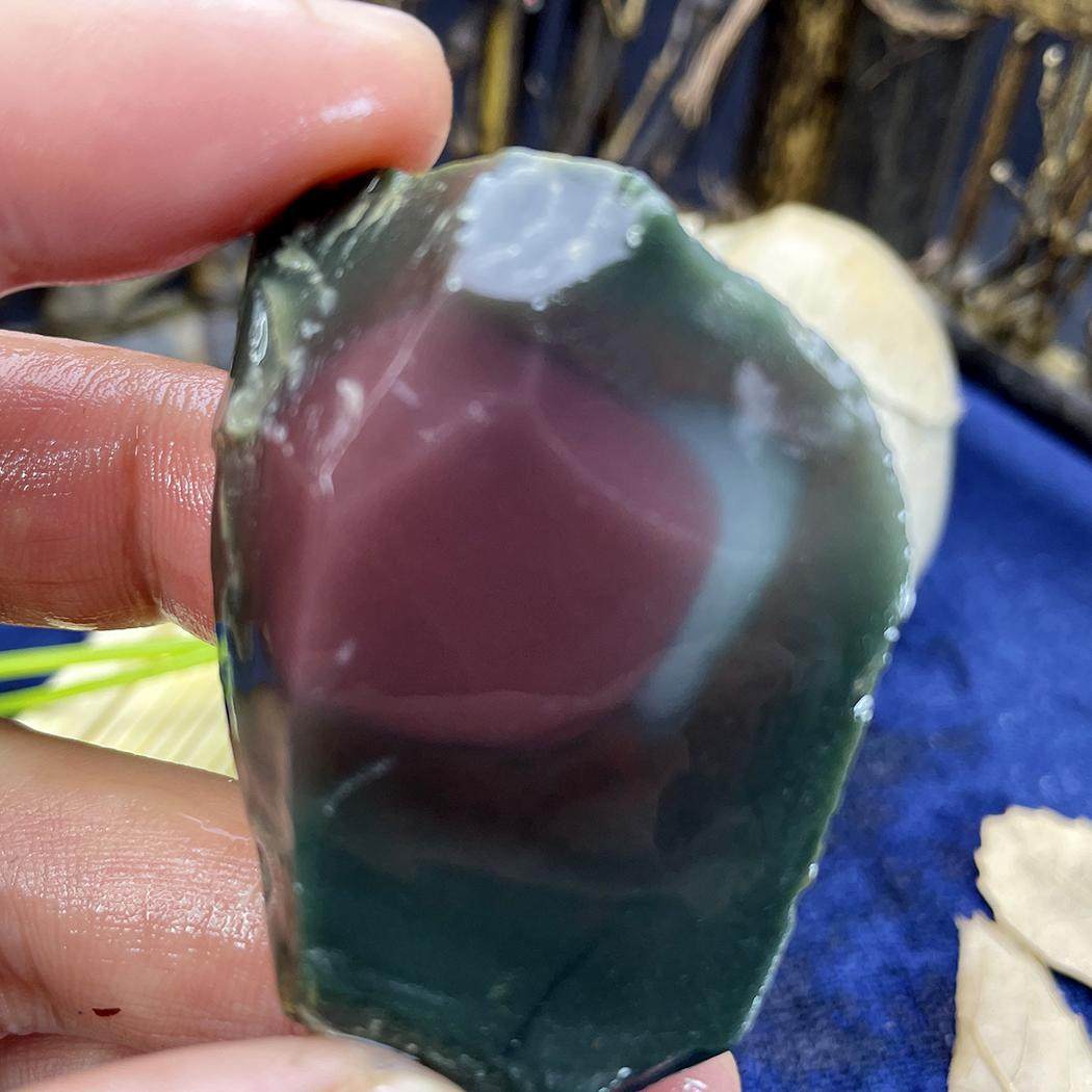 37.4克天然玉石原石秦紫玉挂件料收藏紫绿白三色玉盐源玛瑙原矿