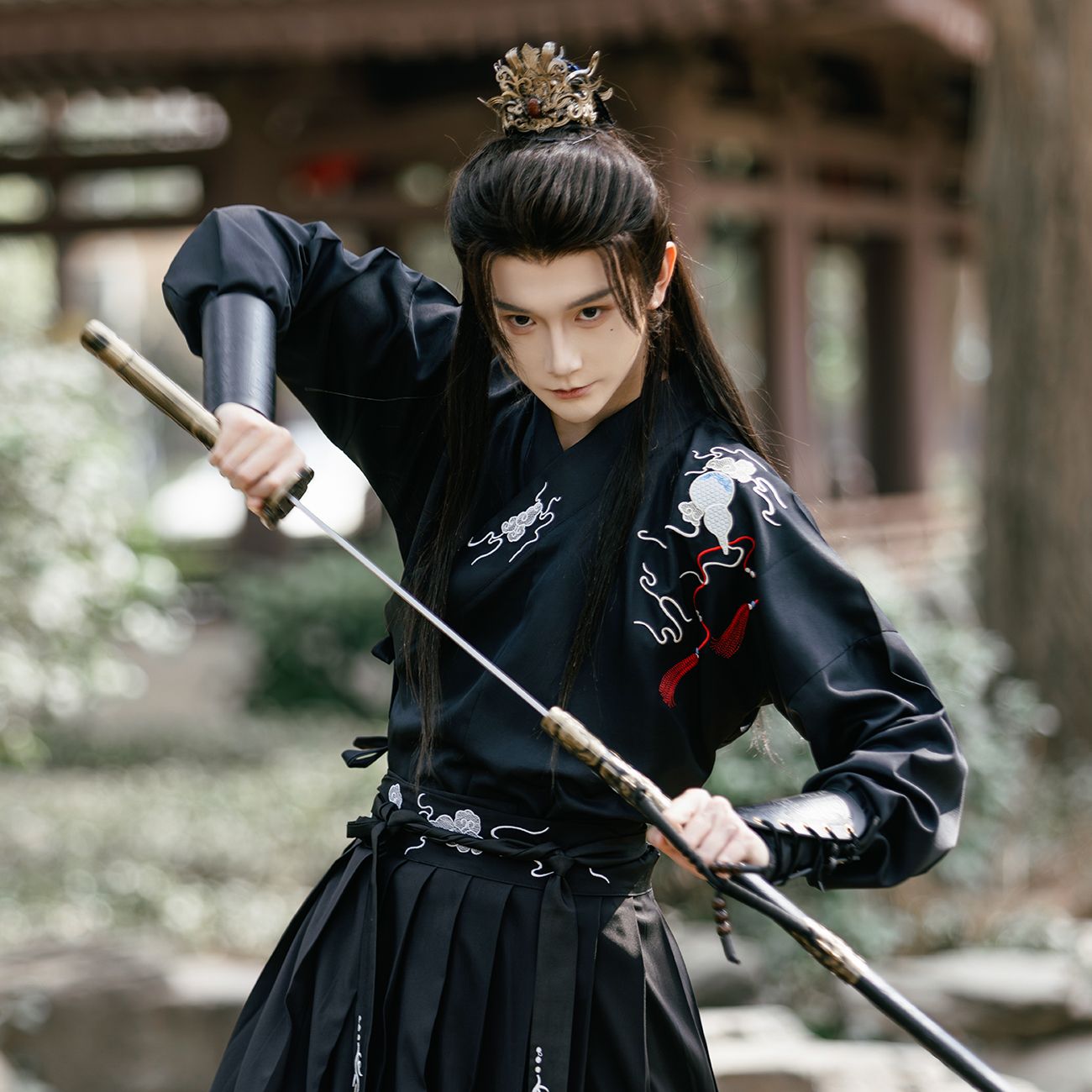 汉服男装黑色武侠古风套