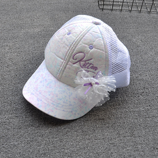 女童网眼太阳帽紫色花朵鸭舌帽夏季公主遮阳帽子户外透气洋气女孩