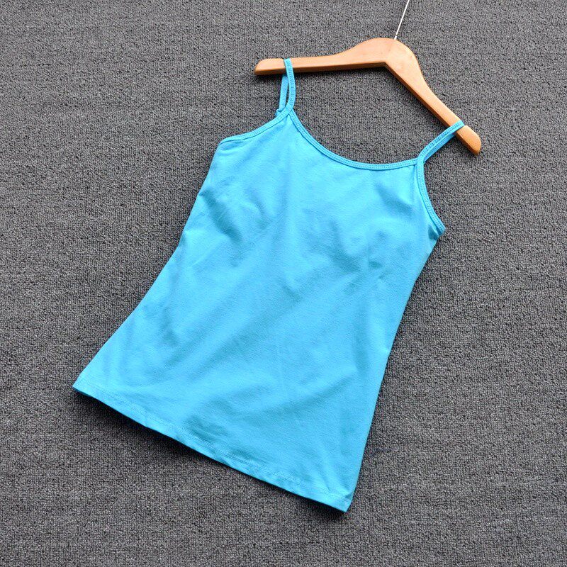 女宝发育期吊带衫夏季修身胸前双层打底内衣中大女童蓝色全棉背心