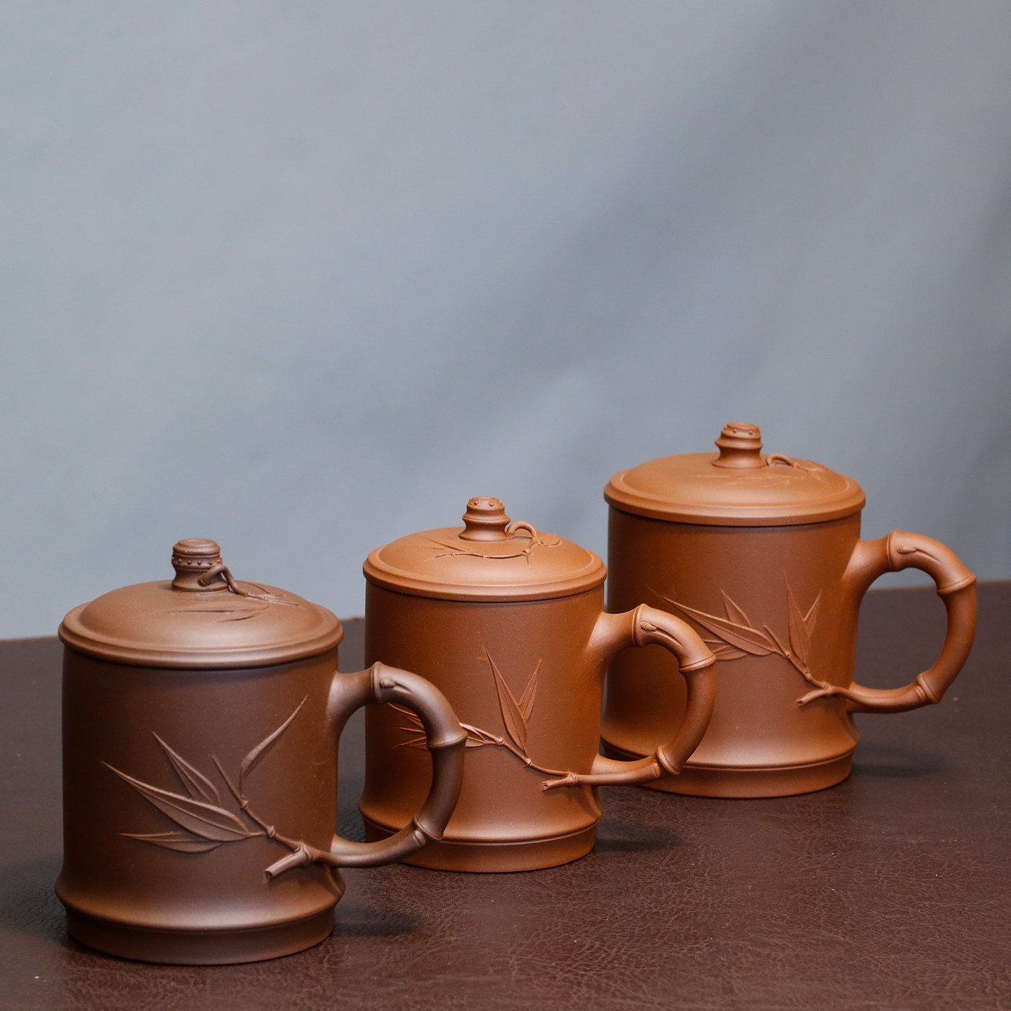 竹节杯全手工紫砂杯助工郭玉兰原矿紫泥/清水泥办公室茶杯贴竹叶