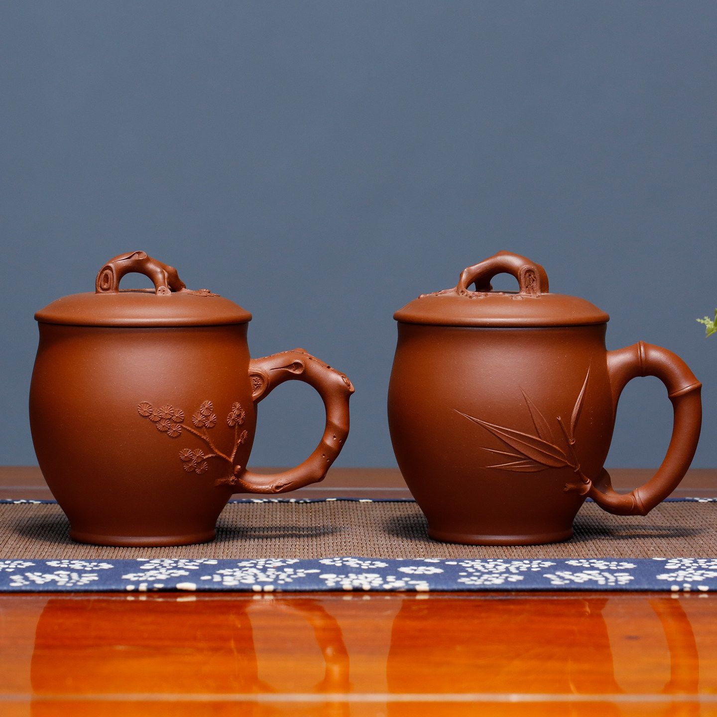 宜兴龙阁紫砂杯王卫良亲制松竹梅原矿底槽青紫砂杯情侣对杯送礼