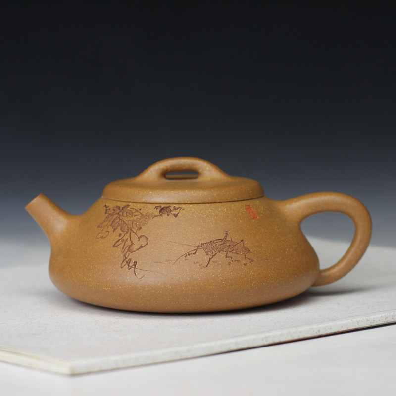 国工周良荣全手工制原矿老段泥石瓢壶正品收藏宜兴紫砂茶壶320cc