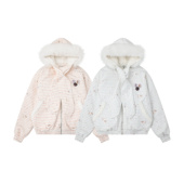 ARESO 原创甜美学院风连帽条纹棉服女秋冬季 保暖毛领宽松减龄外套