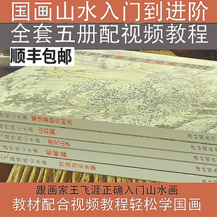 中国山水画入门教材5册+视频教程成人自学国画临摹美院王飞涯课稿