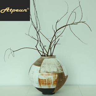Atpeun现代复古做旧陶瓷花瓶化妆土布丁水培鲜花罐子酒店会所装 饰