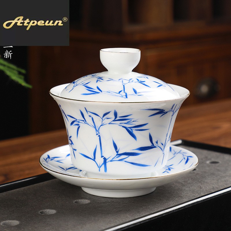 ATPEUN三新德化白瓷功夫带盖防烫三才盖碗敬茶碗陶瓷茶具泡印制广
