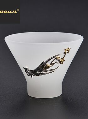 ATPEUN琉璃玉白瓷镶银杯功夫茶杯陶瓷茶具套装品茗杯主人杯单杯礼