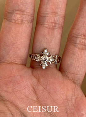 vintage复古十字鸢尾花闪钻戒指