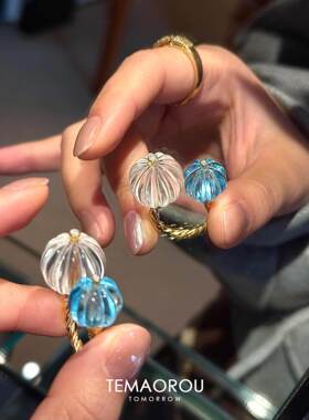 双色仿琉璃球开口戒指轻奢高级感