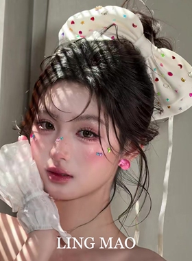 法式丝带彩色波点大蝴蝶结发夹女