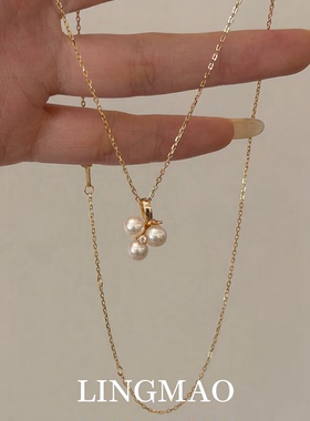 法式仿珍珠葡萄串三叶草项链小众