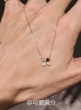 四叶草项链女鸽血红锆石简约精致