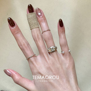 冷淡风叠戴椭圆宽口银色戒指小众设计高级感独特气质食指戒指环女