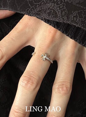 Vintage闪钻十字架开口戒指轻奢