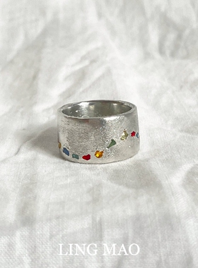 冷淡风彩钻宽口戒指轻奢高级小众