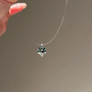 S925纯银人鱼之泪碧波色爆闪莫桑钻透明鱼线项链清新夏日新款颈链