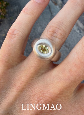 复古银色仿淡黄宝石戒指独特简约