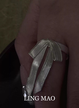 中古vintage银色蝴蝶结戒指小众