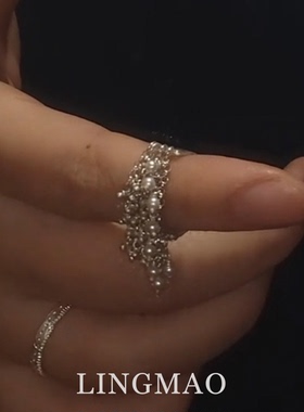 清冷感仿珍珠链条流苏戒指高级感