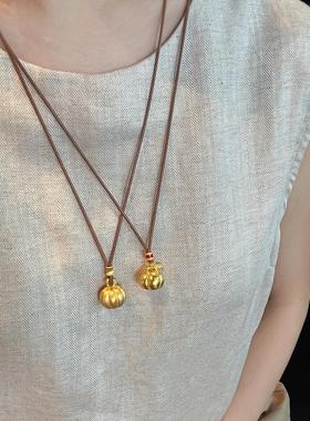 新中式金色南瓜花生吊坠编绳项链