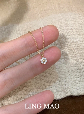 mini金色闪钻花朵项链简约高级感