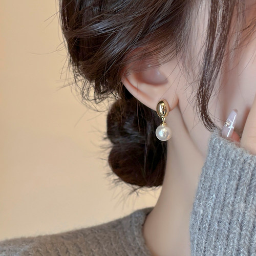 s925纯银仿施家珍珠耳钉吊坠耳饰