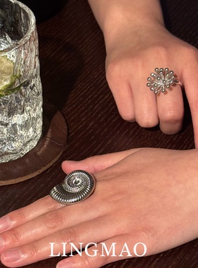 纹理感银色螺旋烟花戒指小众设计