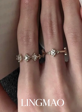 vintage闪钻银色鸢尾花戒指小众