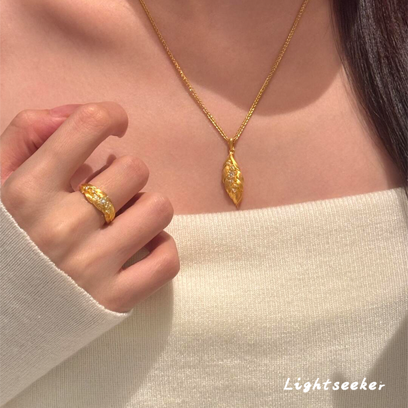 S925纯银新中式金色拉丝叶片蛇骨项链复古精致小众轻奢点钻锁骨链,饰品/流行首饰/时尚饰品新,项链,淘宝优惠券,粉丝福利购,淘宝优惠卷