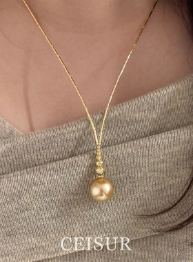 时尚高级感仿金色珍珠吊坠项链女