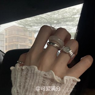 清冷感韩系冰透爱心素圈戒指简约百搭小众轻奢食指戒女高级感气质