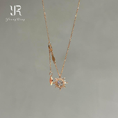 S925纯银超闪芒星太阳花锆石项链精致百搭锁骨链轻奢小众高级颈链