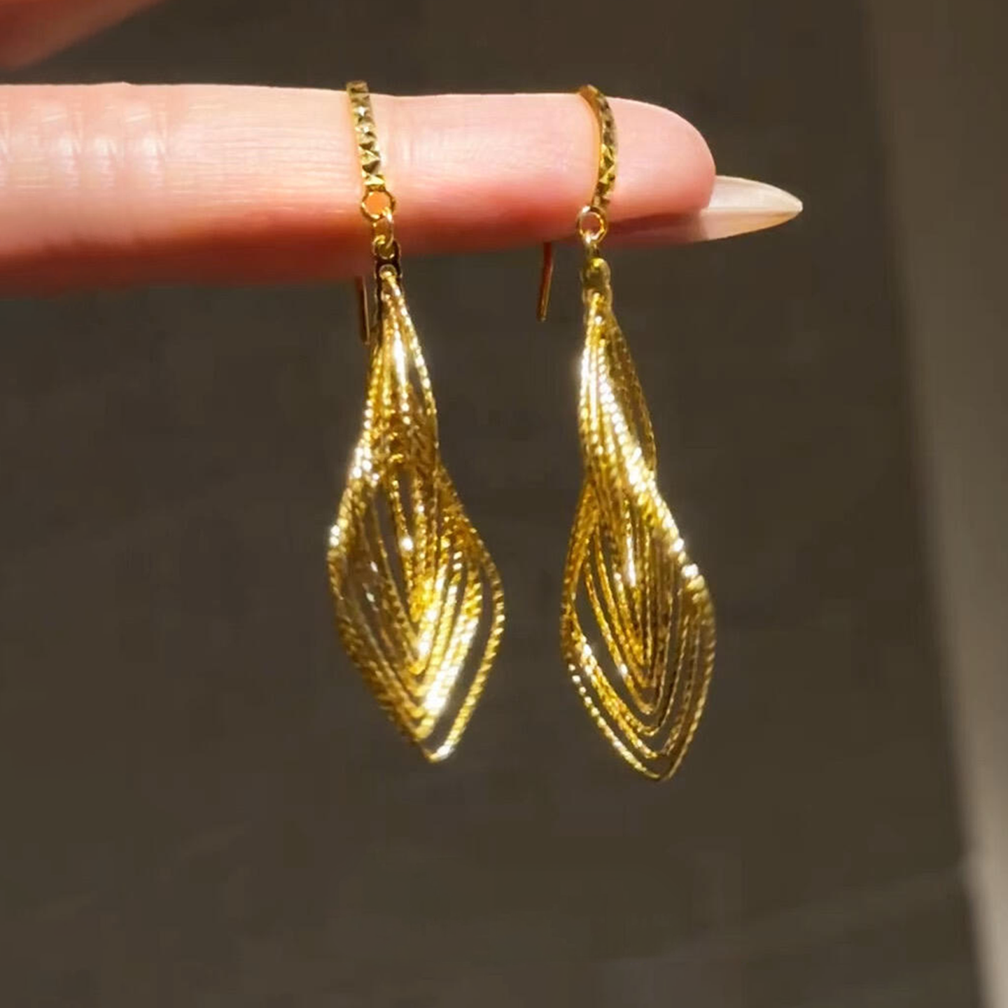 金色超闪菱形镂空麦穗流苏耳环女