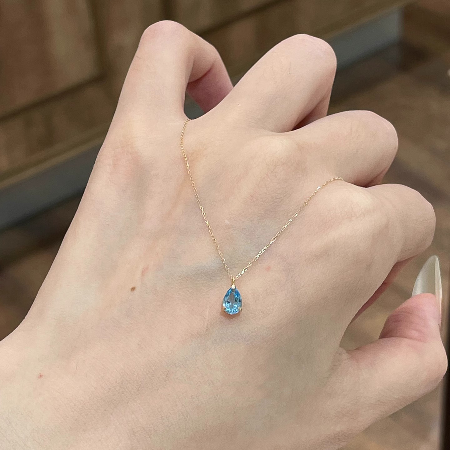 S925纯银蓝色mini水滴吊坠项链女