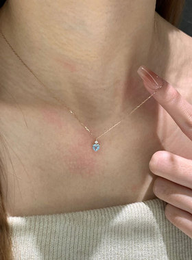 极细款海蓝宝项链女闪钻爱心吊坠