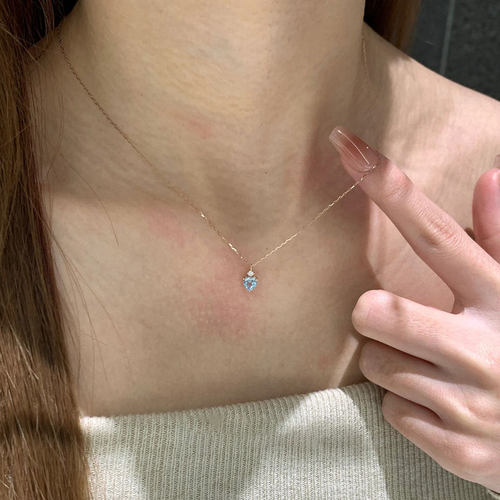 极细款海蓝宝项链女闪钻爱心吊坠