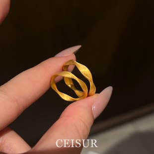 中古金色莫比乌斯环拉丝戒指超亮显白不掉色指环轻奢高级感食指戒