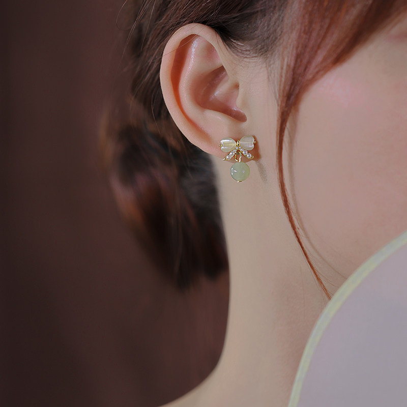 925纯银和田玉珍珠耳环女轻奢气质高级感蝴蝶结耳钉小众古风耳坠,饰品/流行首饰/时尚饰品新,耳钉,淘宝优惠券,粉丝福利购,淘宝优惠卷