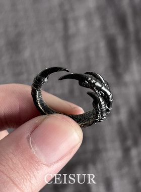 暗黑哥特风黑色鹰爪戒指小众个性
